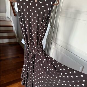 Ralph Lauren Brown and White Polka Dot Midi Dress